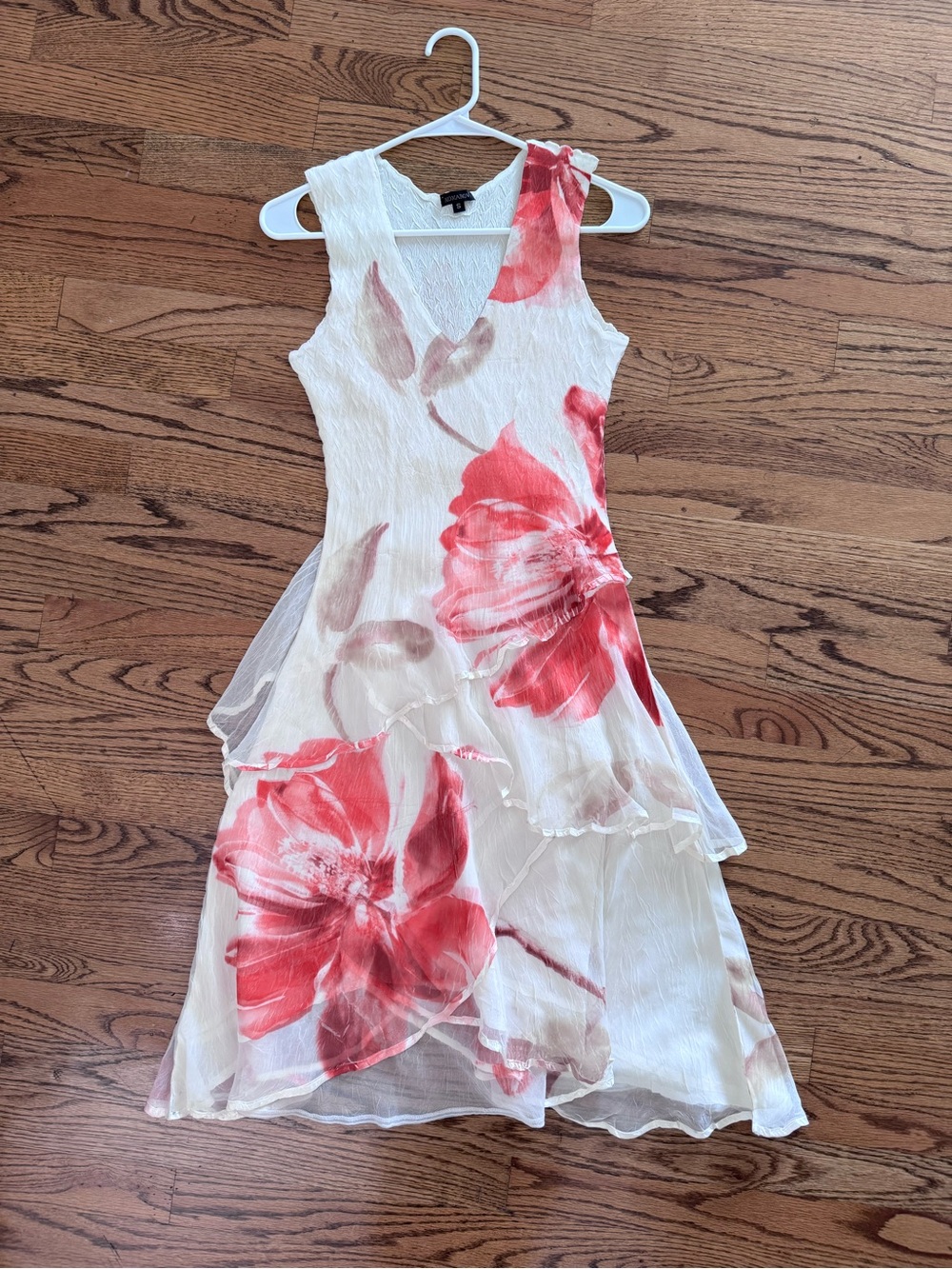Komarov Floral Ivory & Coral Sleeveless V-Neck Dress